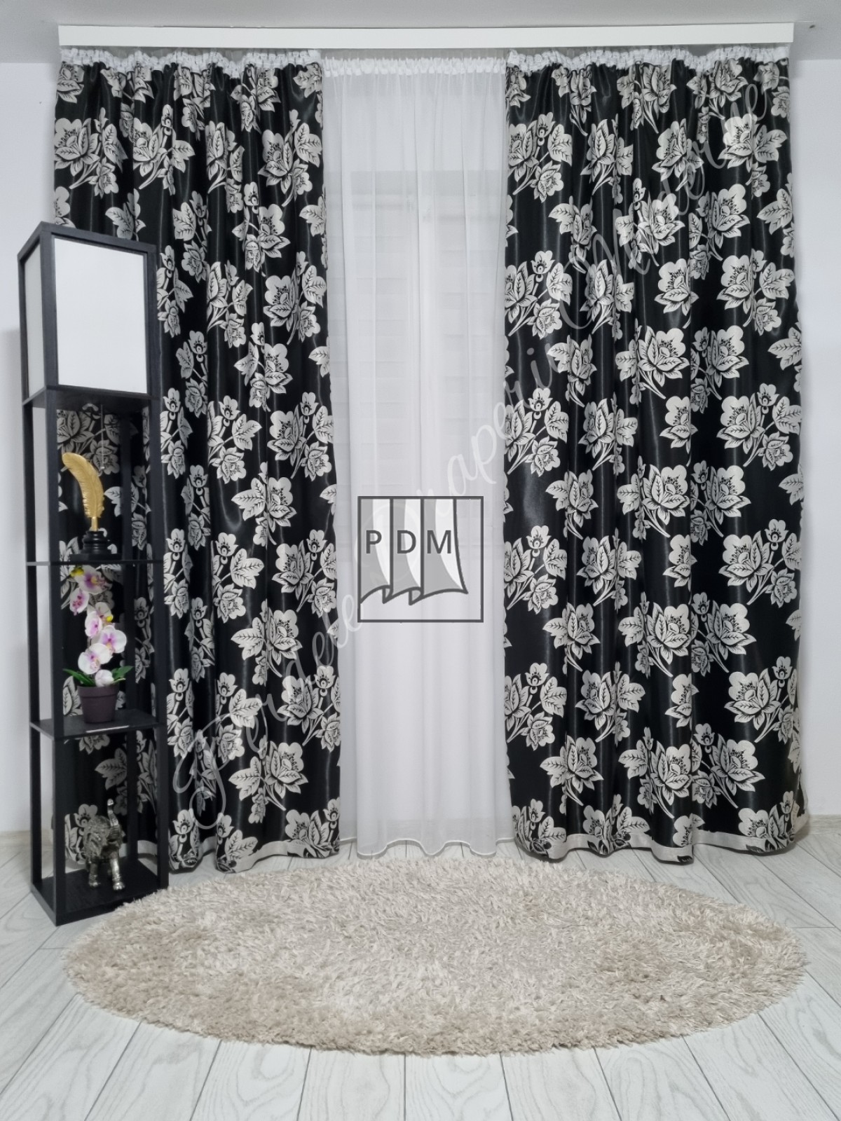 Draperie Blackout, negru/trandafiri gri imagine 1