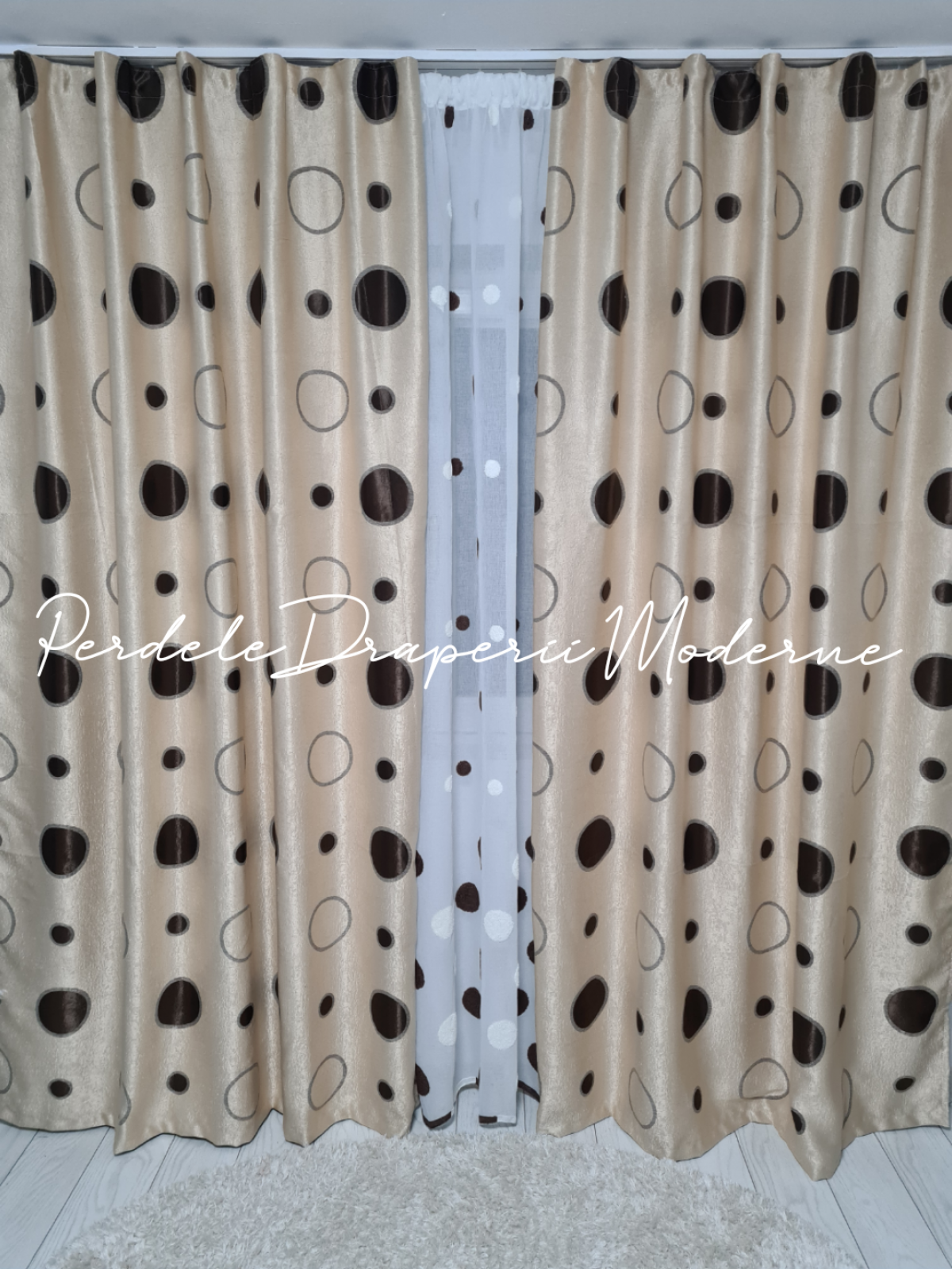 Draperie Blackout,cu două fețe,crem/buline maro imagine 1