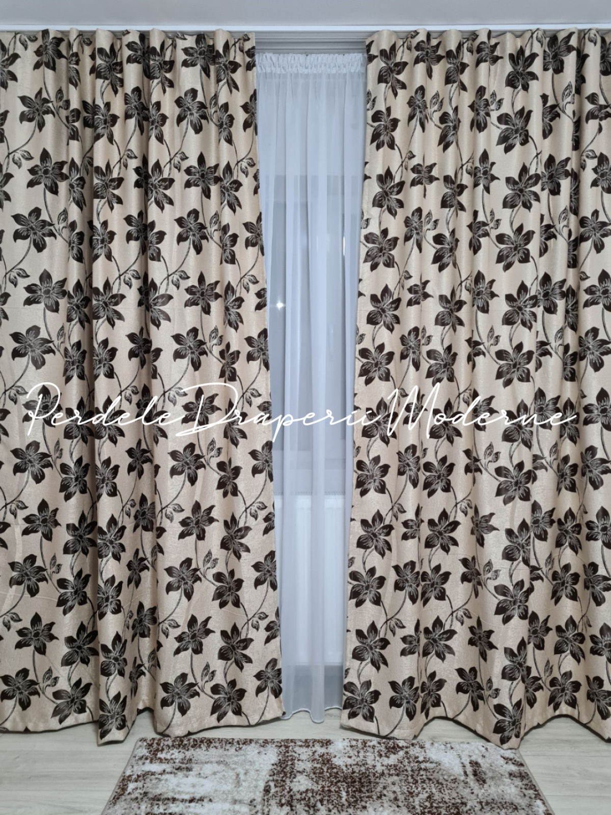 Draperie Blackout,flori mari,maro imagine 1