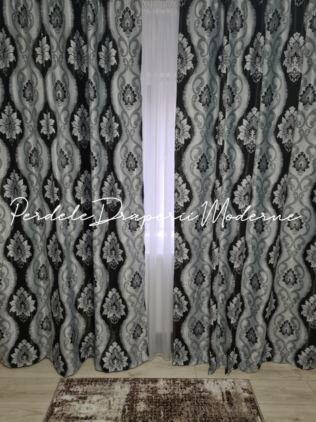 Draperie Blackout,gri/negru,baroc imagine 1