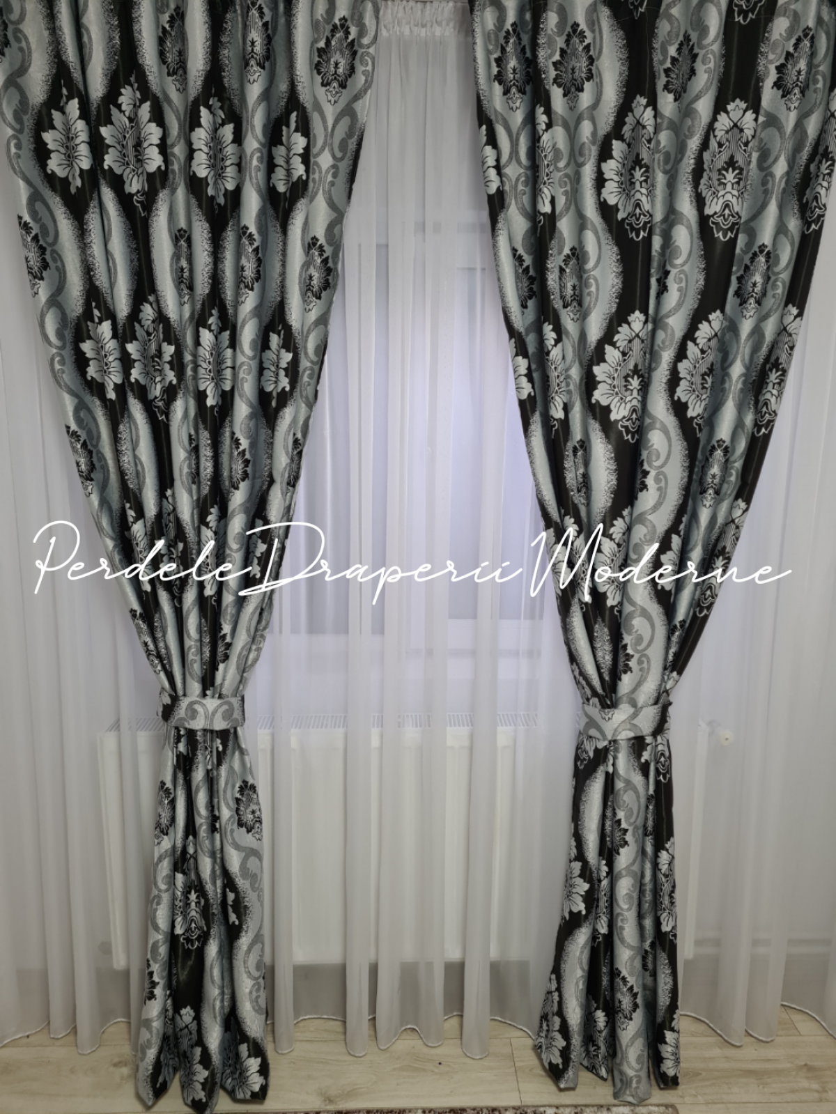 Draperie Blackout,gri/negru,baroc imagine 2