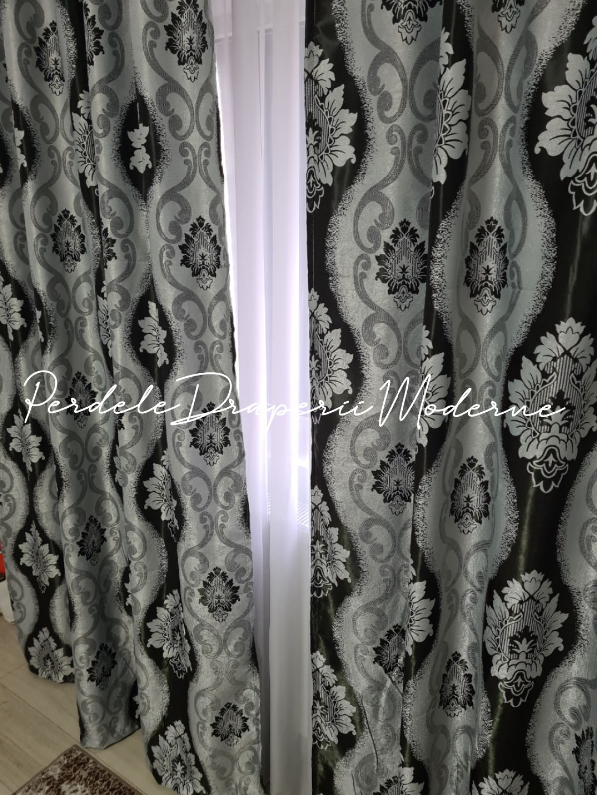 Draperie Blackout,gri/negru,baroc imagine 3