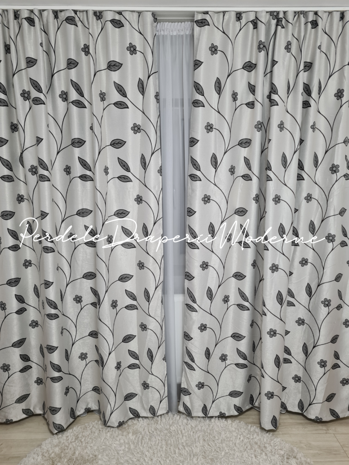 Draperie Blackout,gri/negru,frunzulite imagine 1
