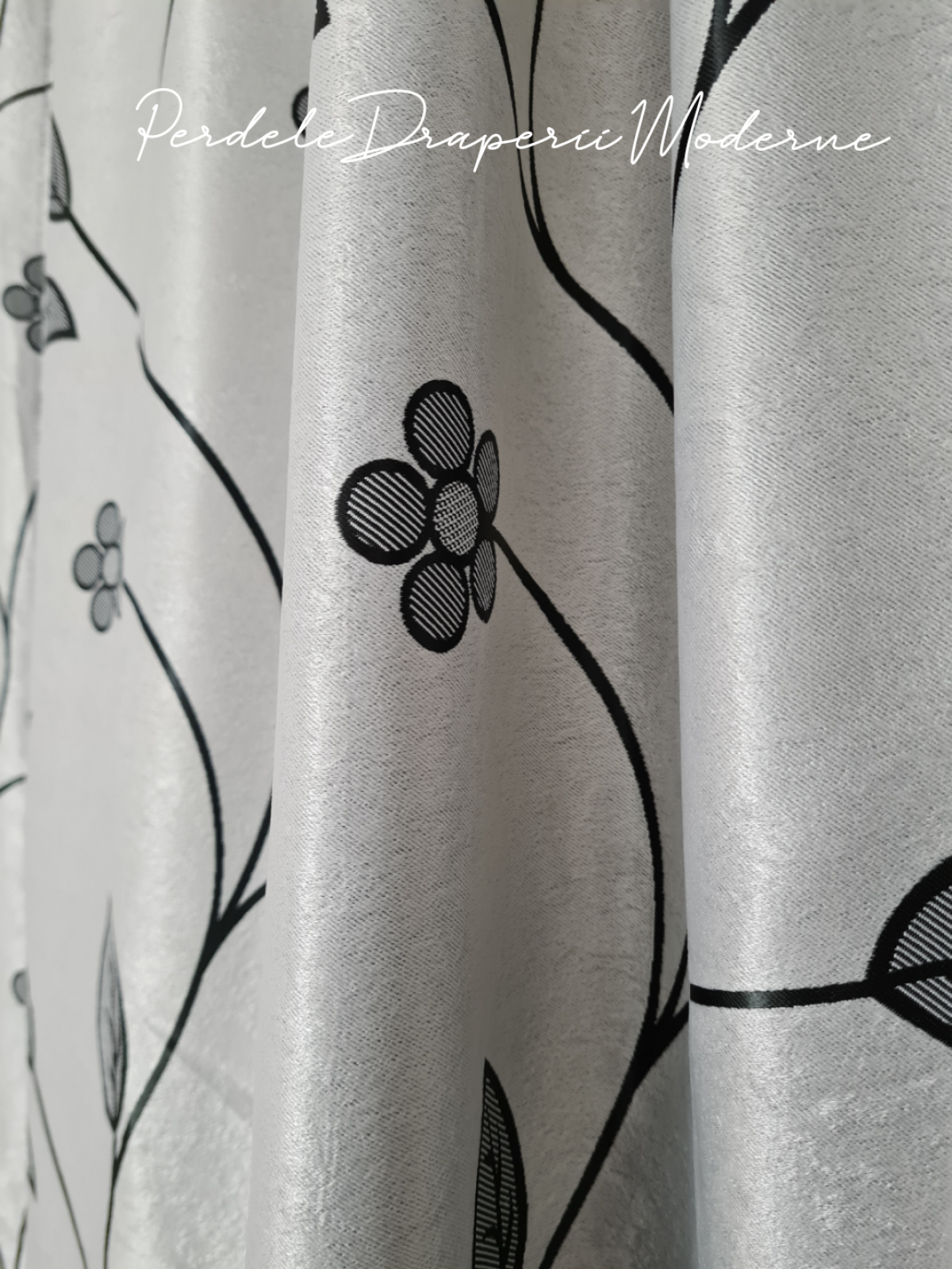 Draperie Blackout,gri/negru,frunzulite imagine 3