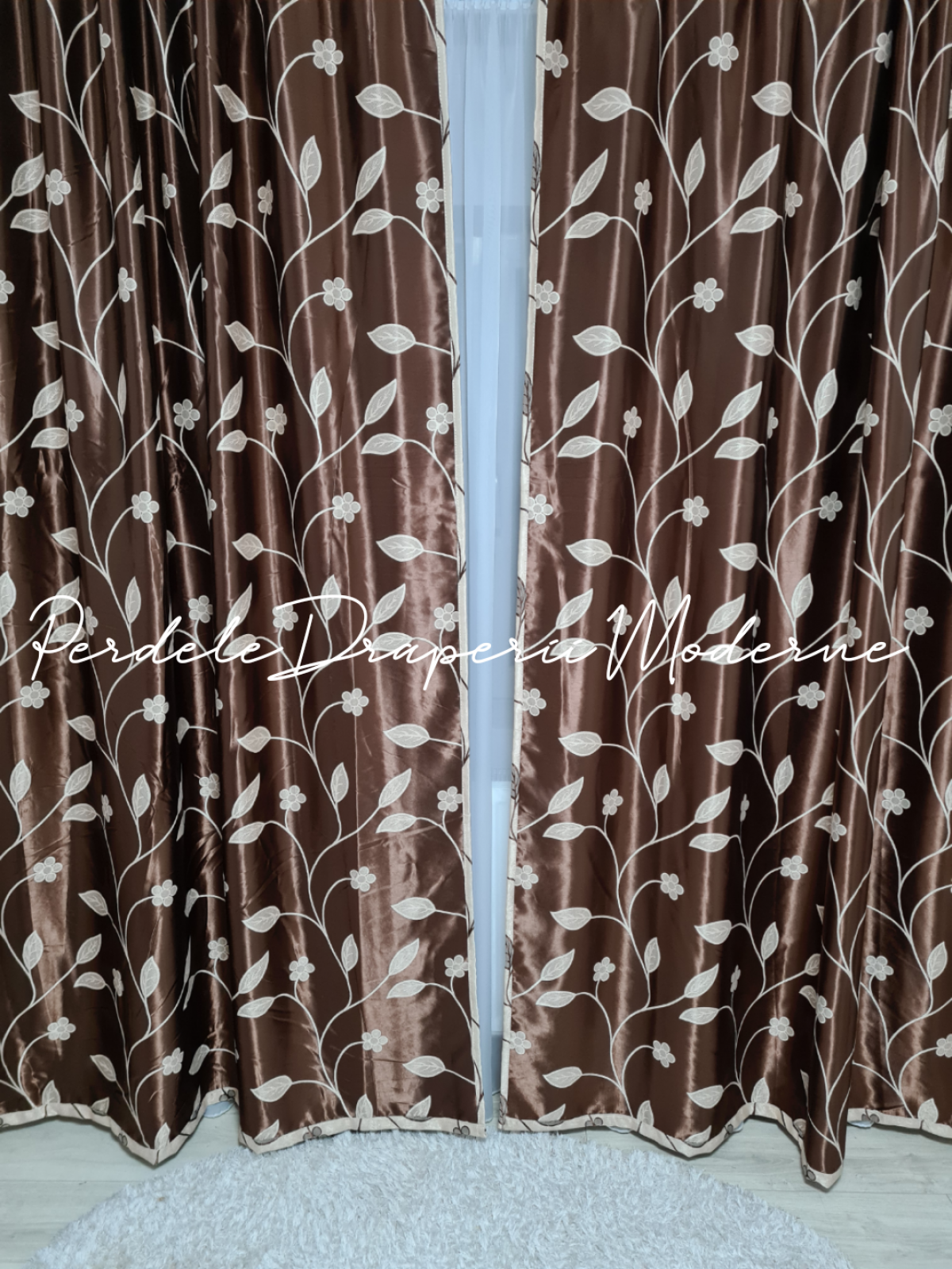 Draperie Blackout,maro/crem,floricele 1 imagine 1