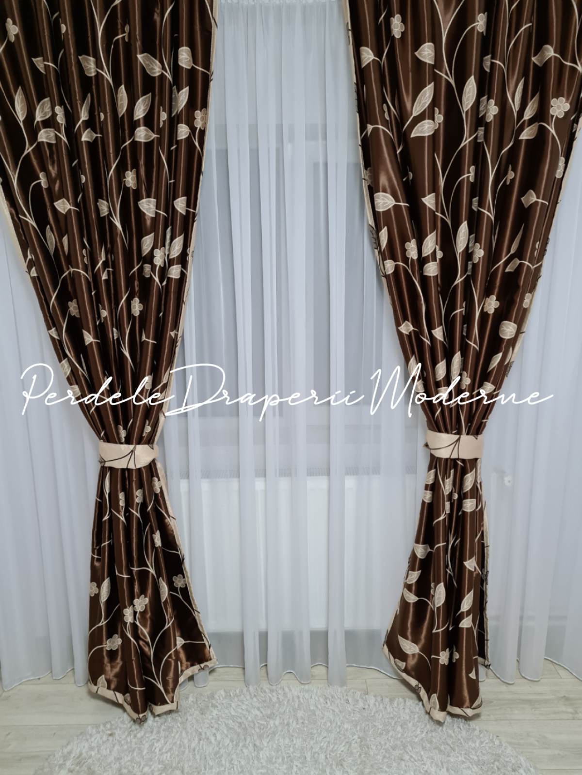 Draperie Blackout,maro/crem,floricele 1 imagine 2
