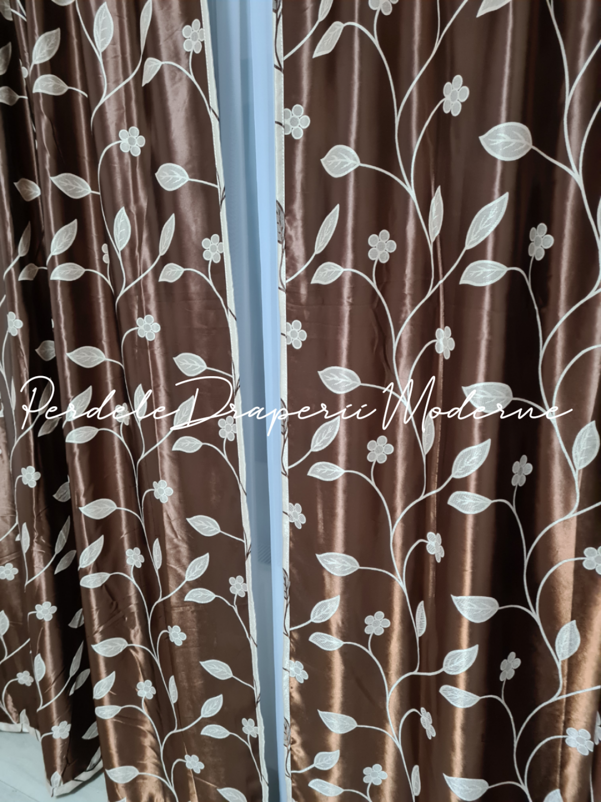 Draperie Blackout,maro/crem,floricele 1 imagine 3