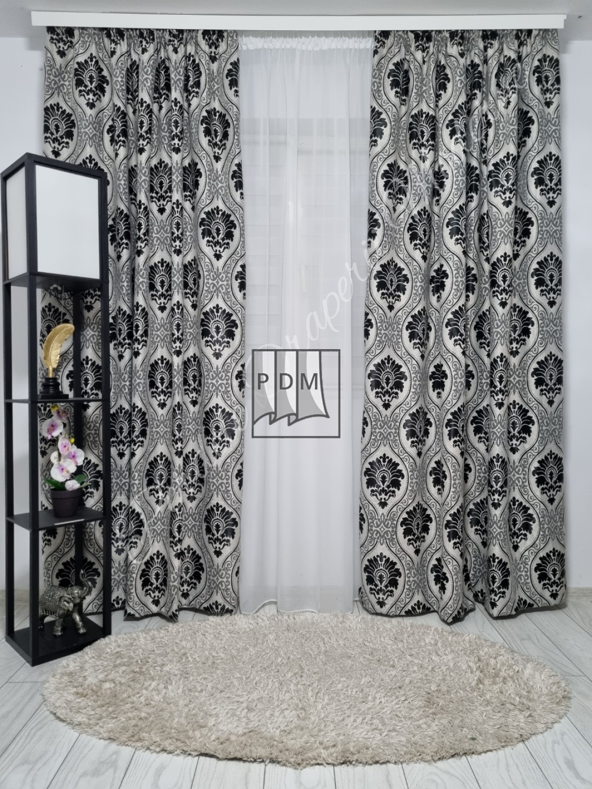 Draperie Blackout,model baroc,gri/negru imagine 1