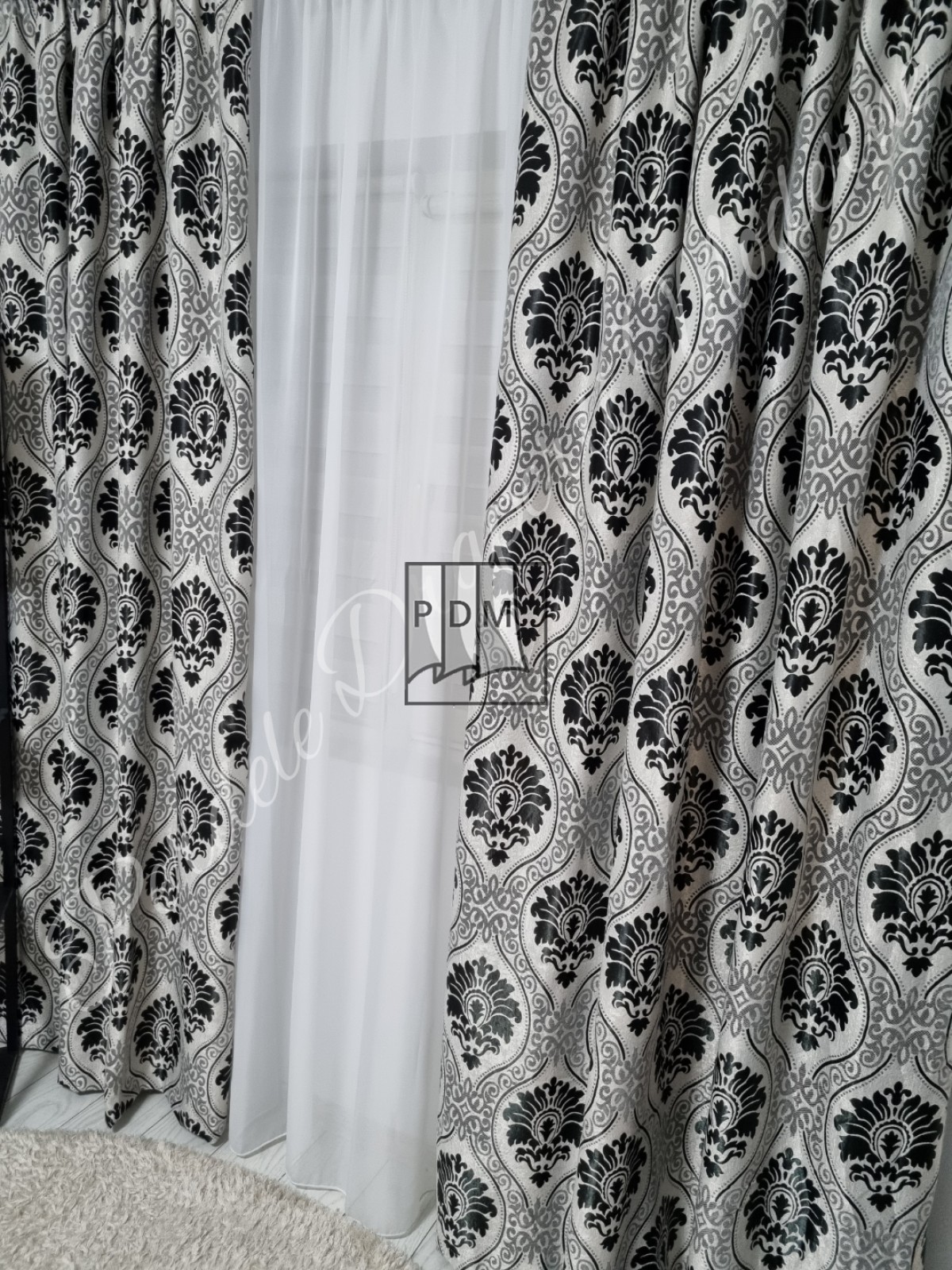Draperie Blackout,model baroc,gri/negru imagine 3