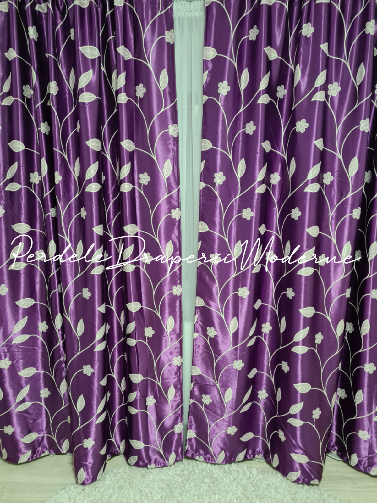 Draperie Blackout,mov/crem,floricele 1 imagine 1