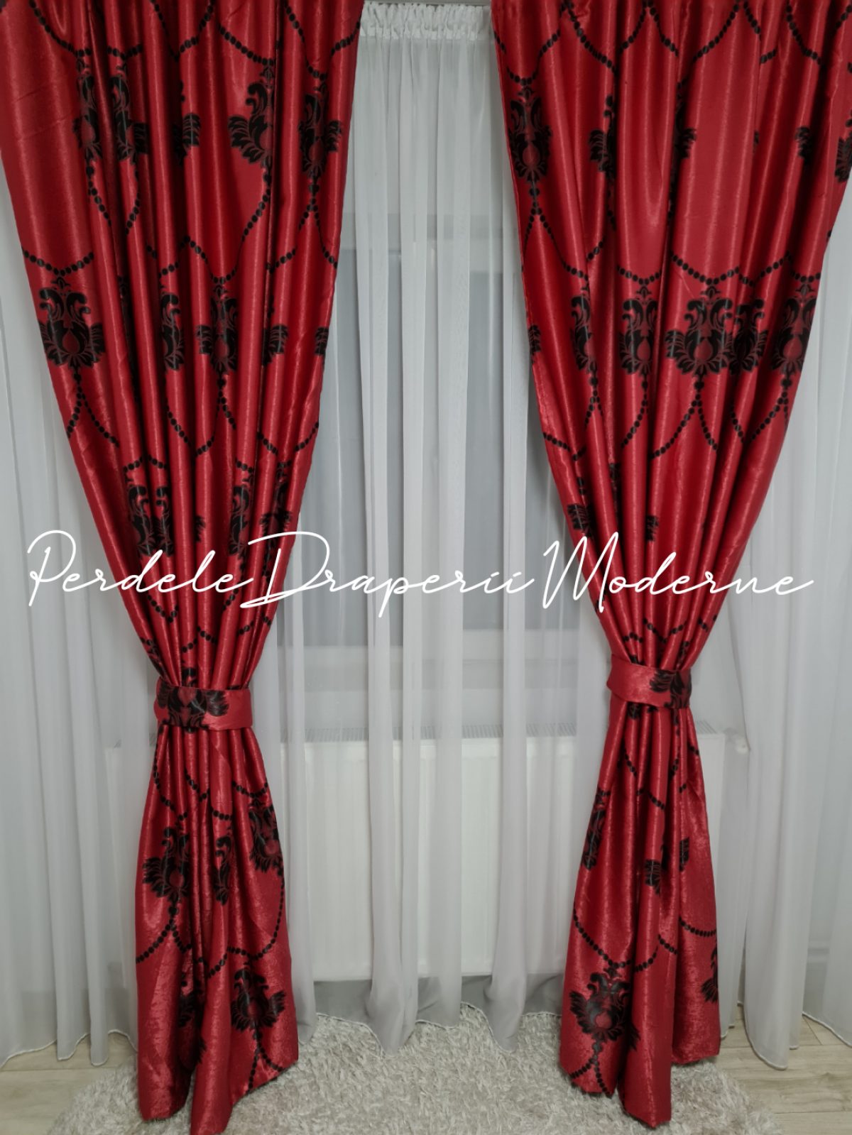 Draperie Blackout,rosu/negru,baroc lantisor imagine 2