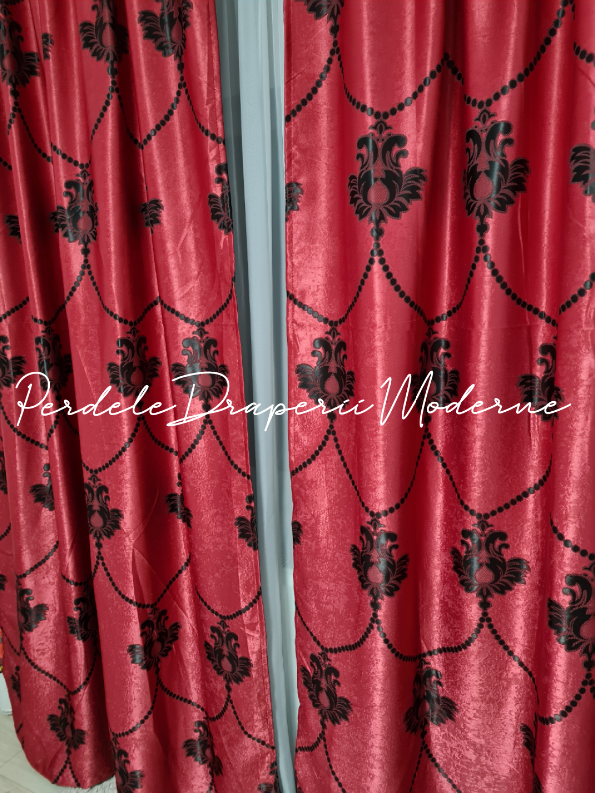 Draperie Blackout,rosu/negru,baroc lantisor imagine 3