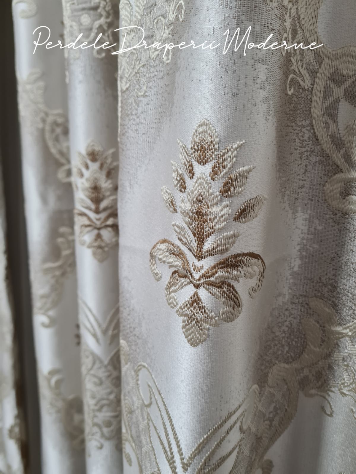 Draperie saten,crem/bej,model baroc imagine 3