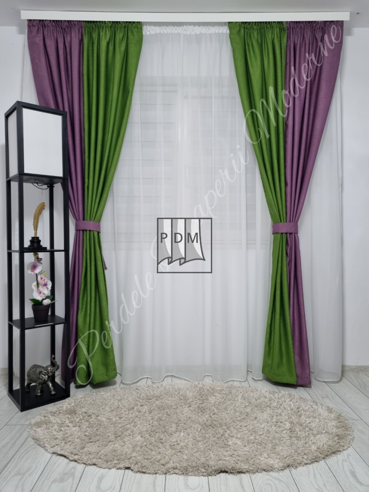 Draperie soft,verde/lila imagine 2
