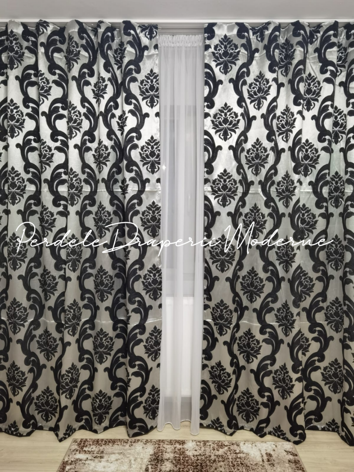Draperie tafta,baroc,gri/negru imagine 1