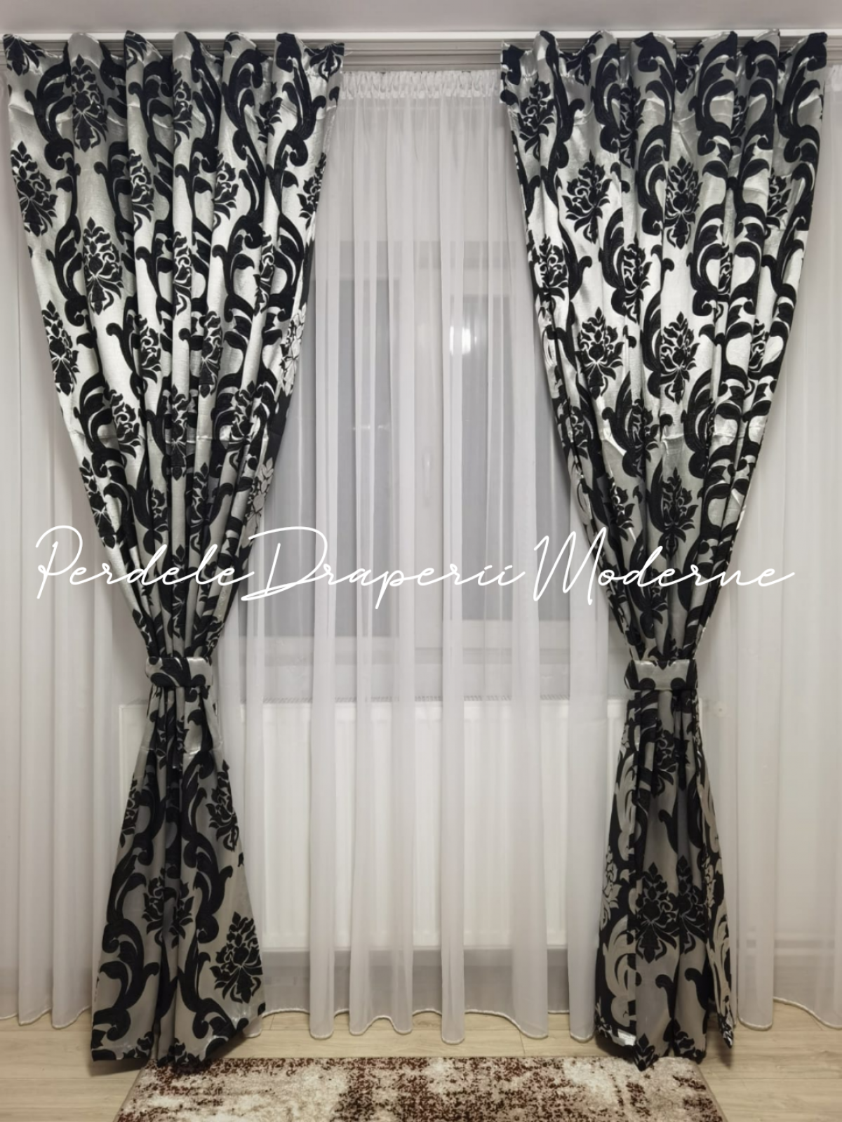 Draperie tafta,baroc,gri/negru imagine 3