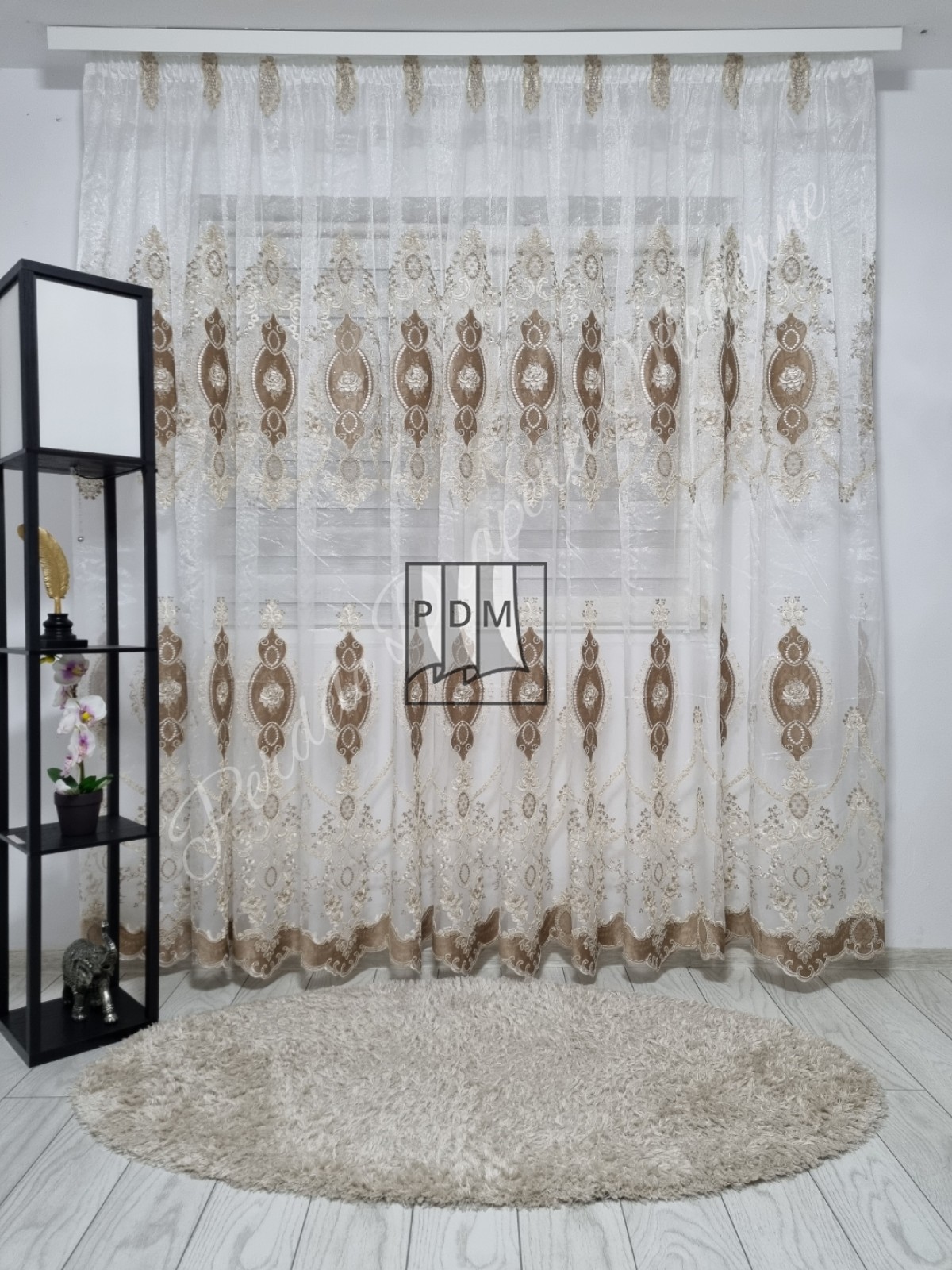 Perdea gama lux,tulle/catifea/perle,capuccino imagine 1