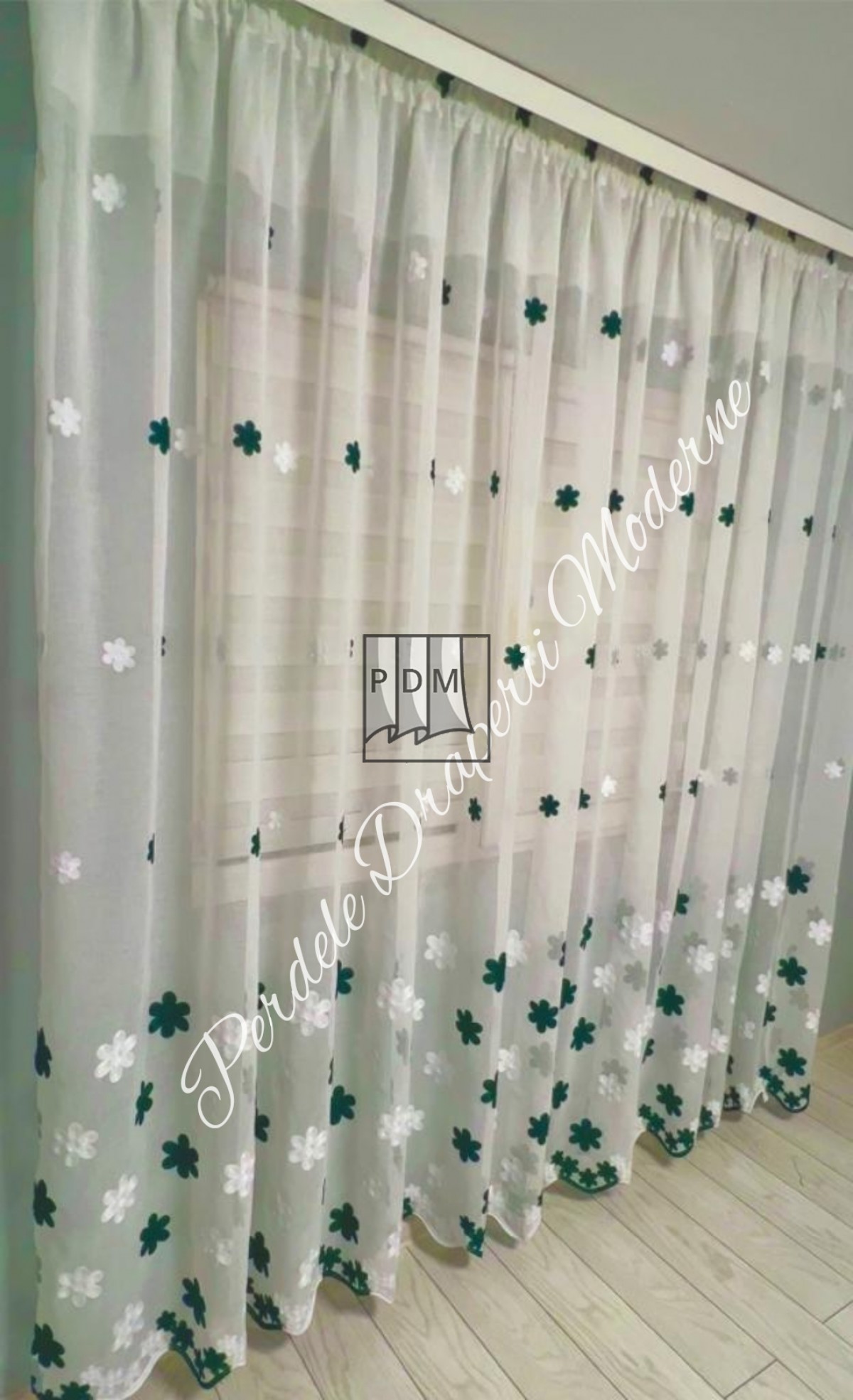 Perdea tip in brodat, ivory/verde imagine 3