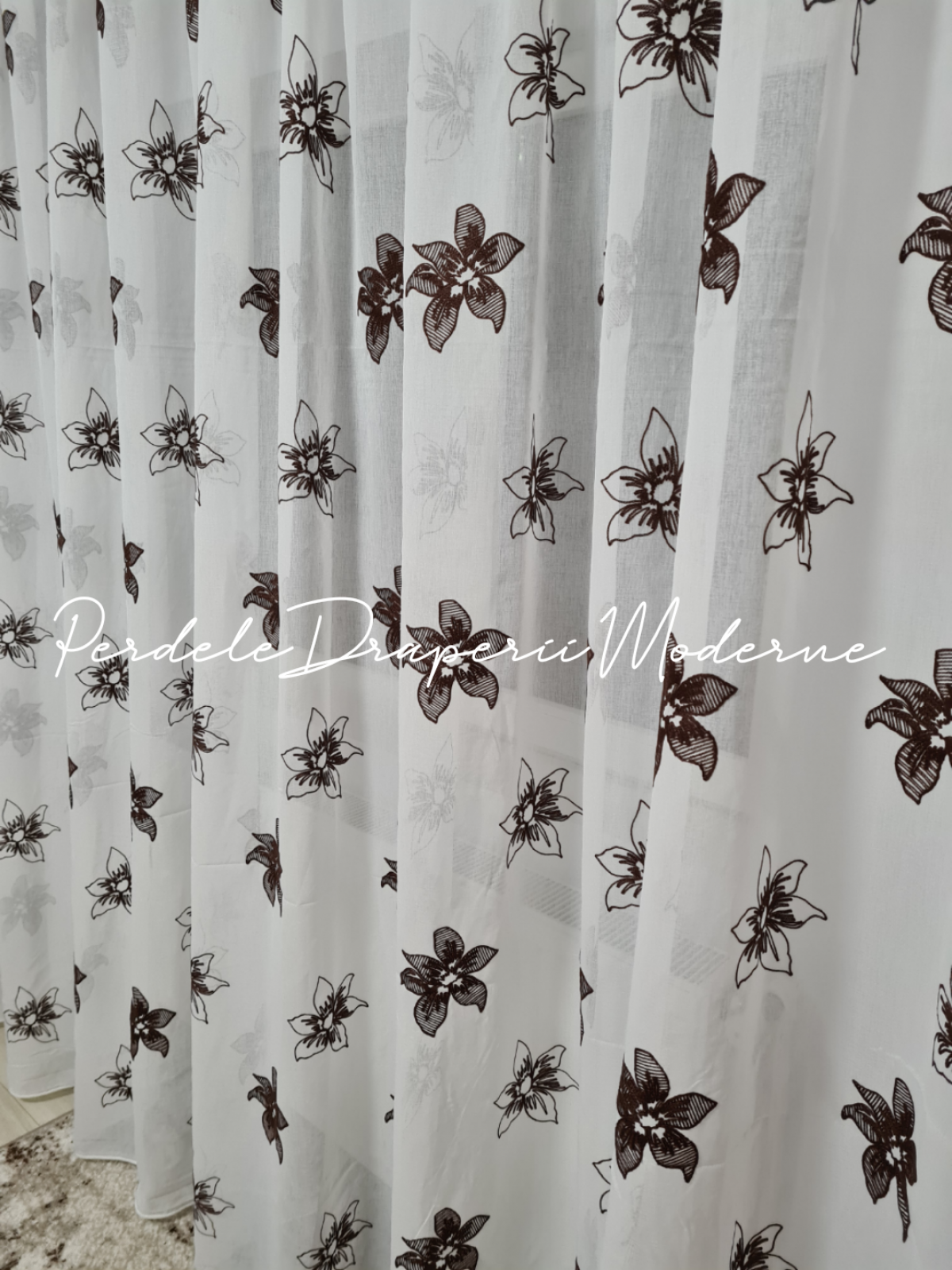 Perdea in brodat,flori mari wenge imagine 2