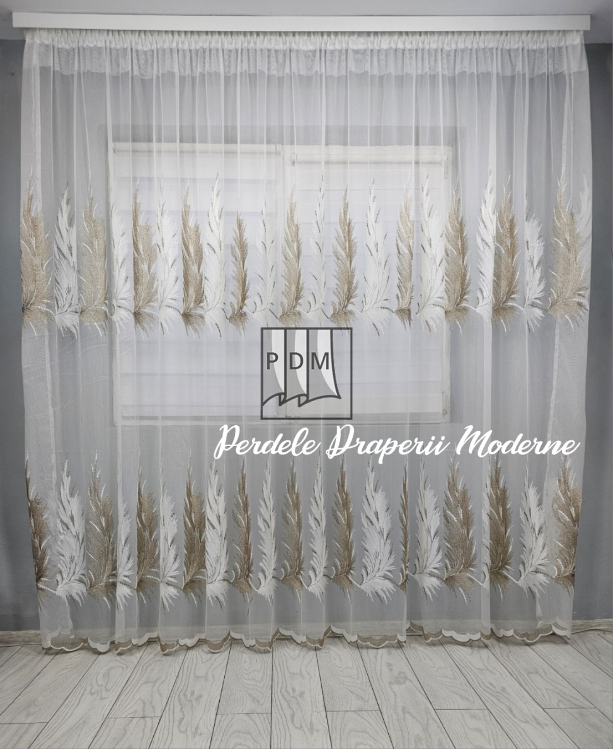 Perdea tip bambus, frunze alb/capuccino imagine 1