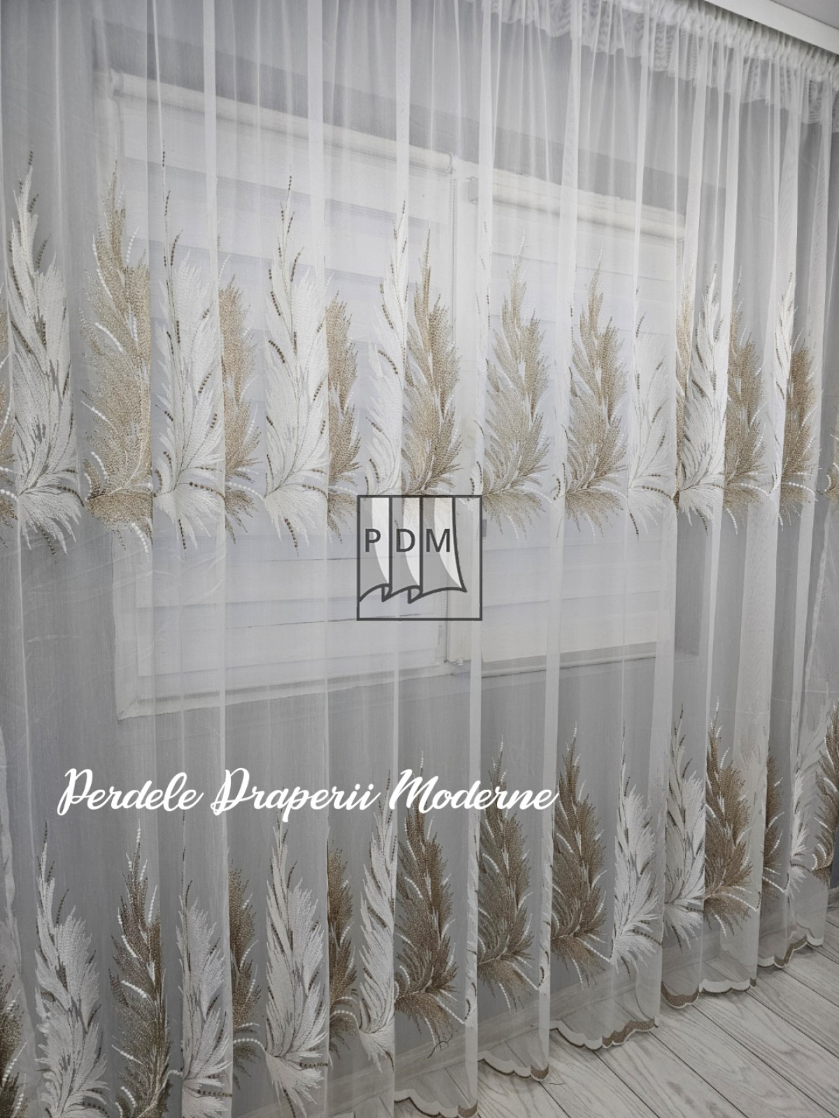Perdea tip bambus, frunze alb/capuccino imagine 2