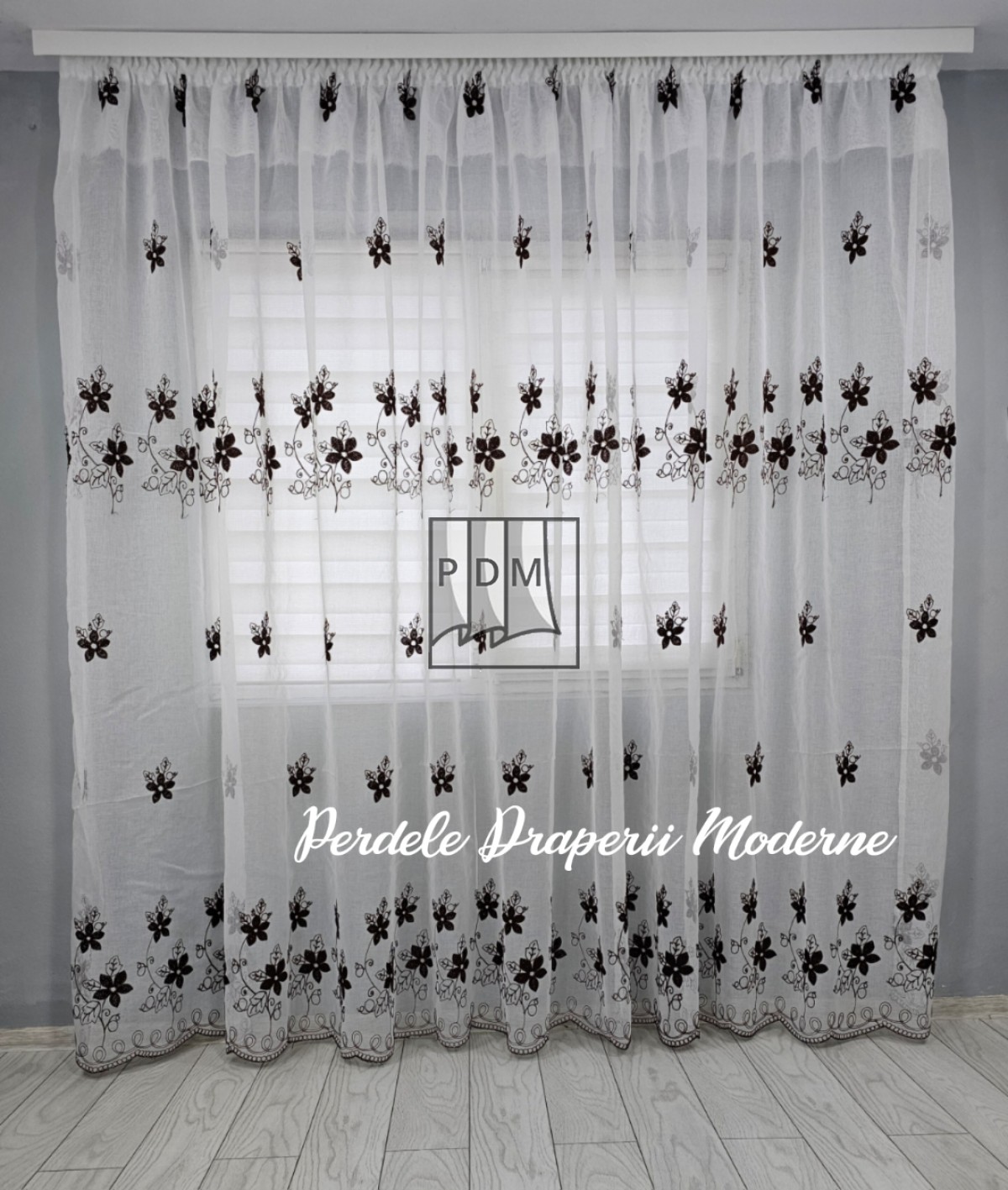 Perdea tip in, model floral, maro imagine 1