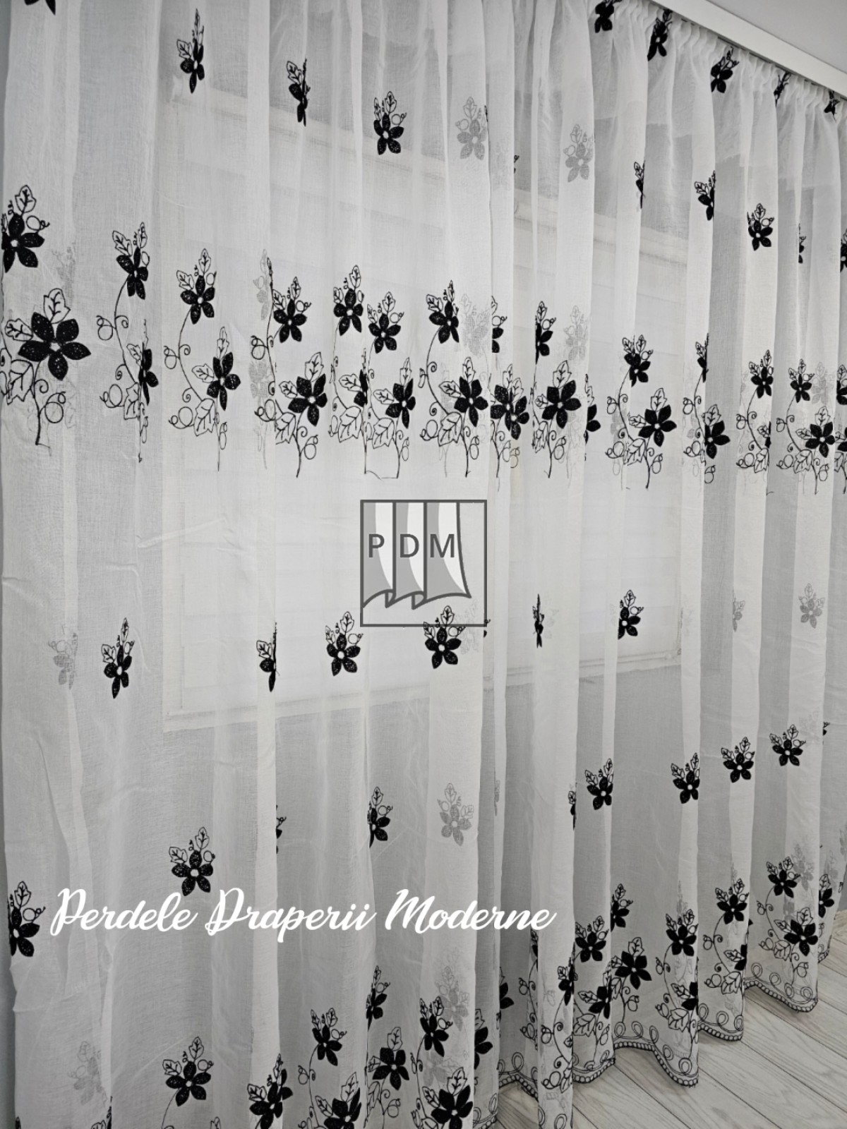 Perdea tip in,model floral,negru imagine 3