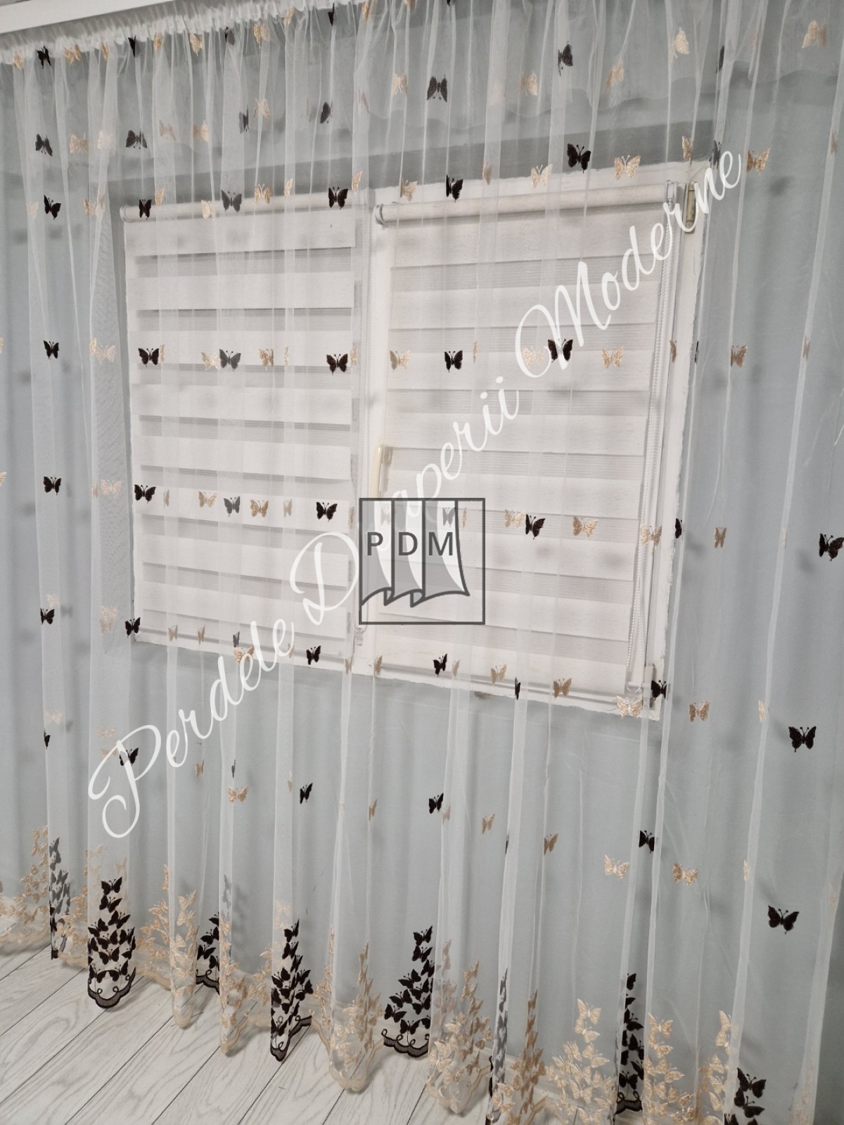 Perdea tulle brodat, fluturi imagine 2