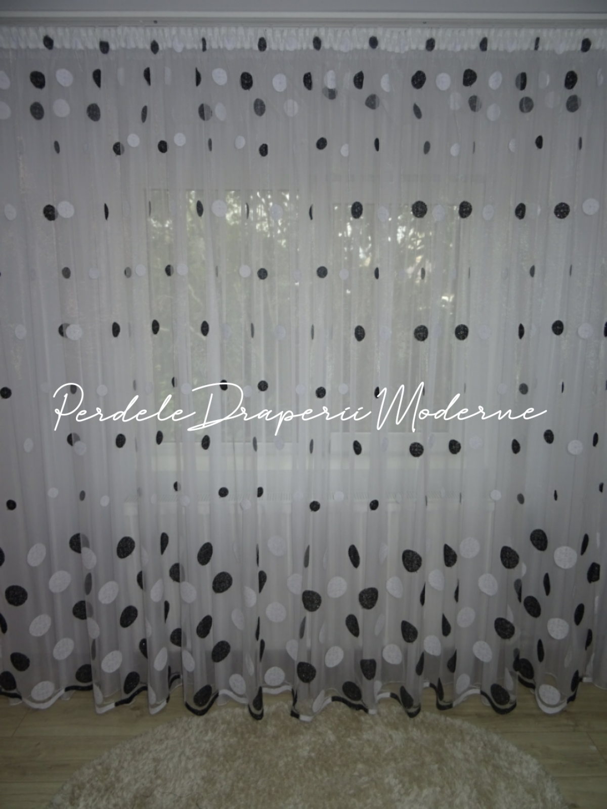 Perdea tulle brodat,alb/negru imagine 1