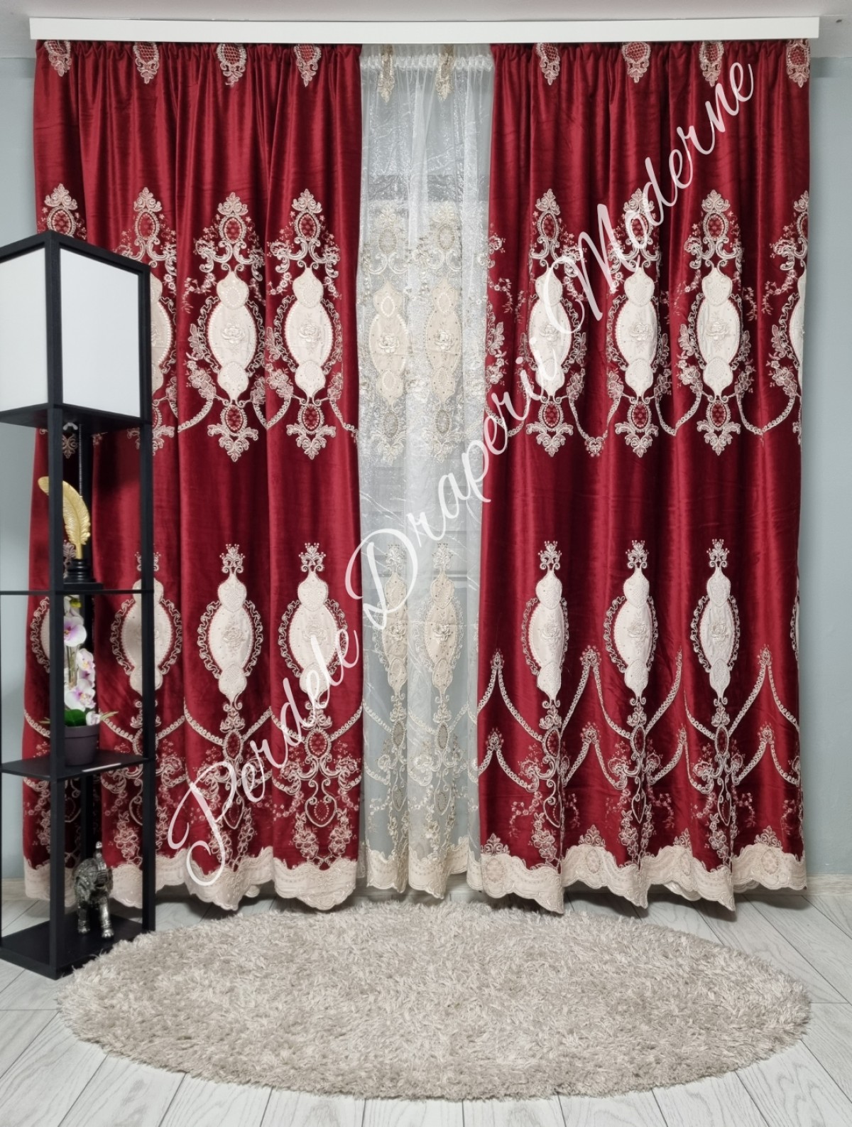 Set baroc,catifea/perle,gama lux grena/bej imagine 3