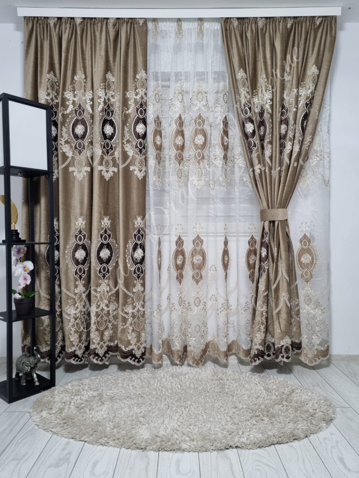 Set baroc,catifea/perle,gama lux capucinno/maro imagine 2
