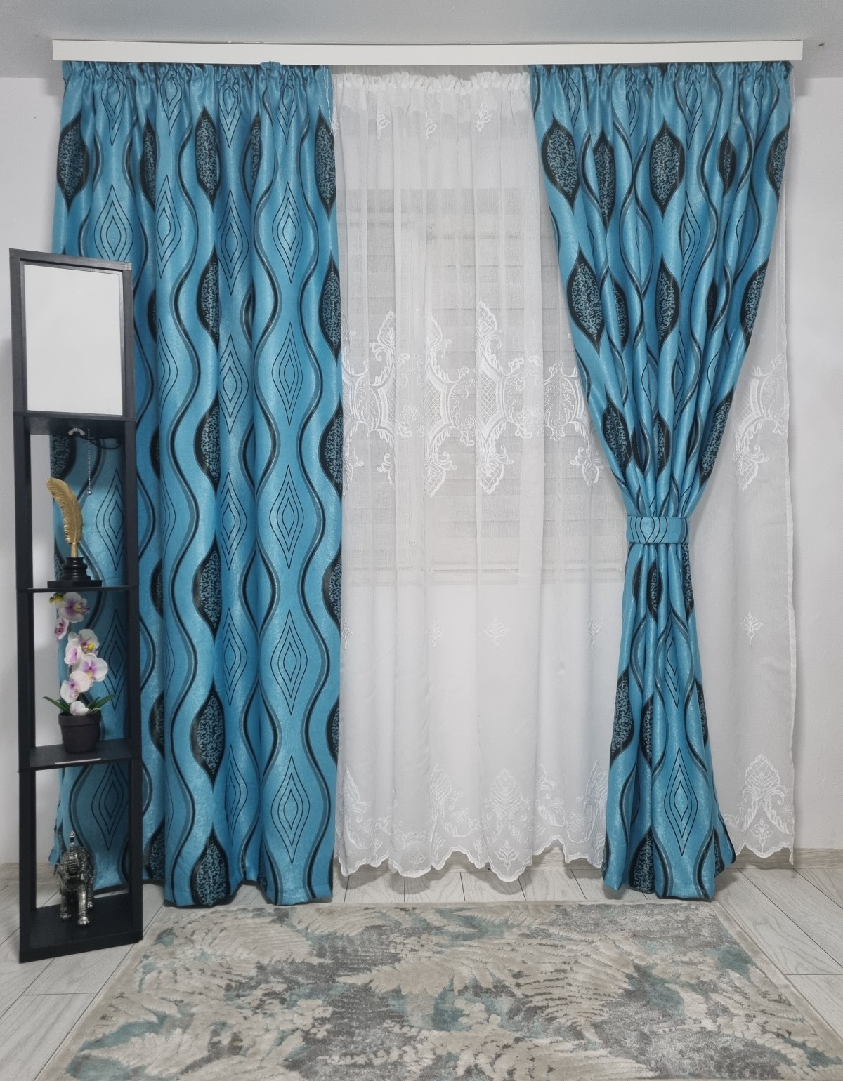 Set baroc romb,alb/turcoaz imagine 2