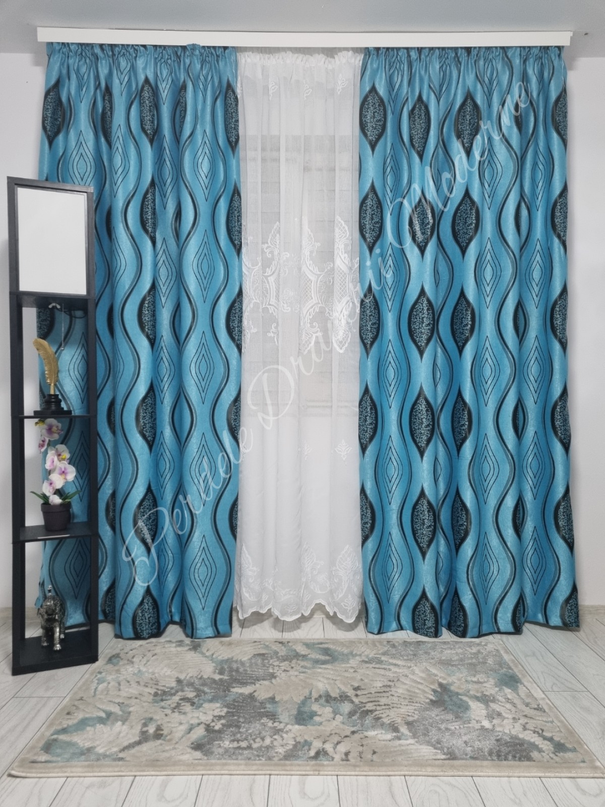 Set baroc romb,alb/turcoaz imagine 3