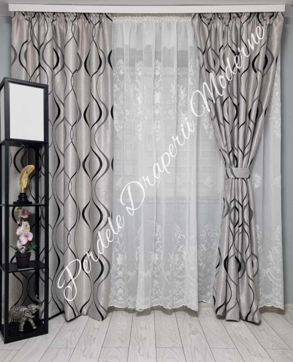 Set baroc trandafiri,ivory/gri imagine 2
