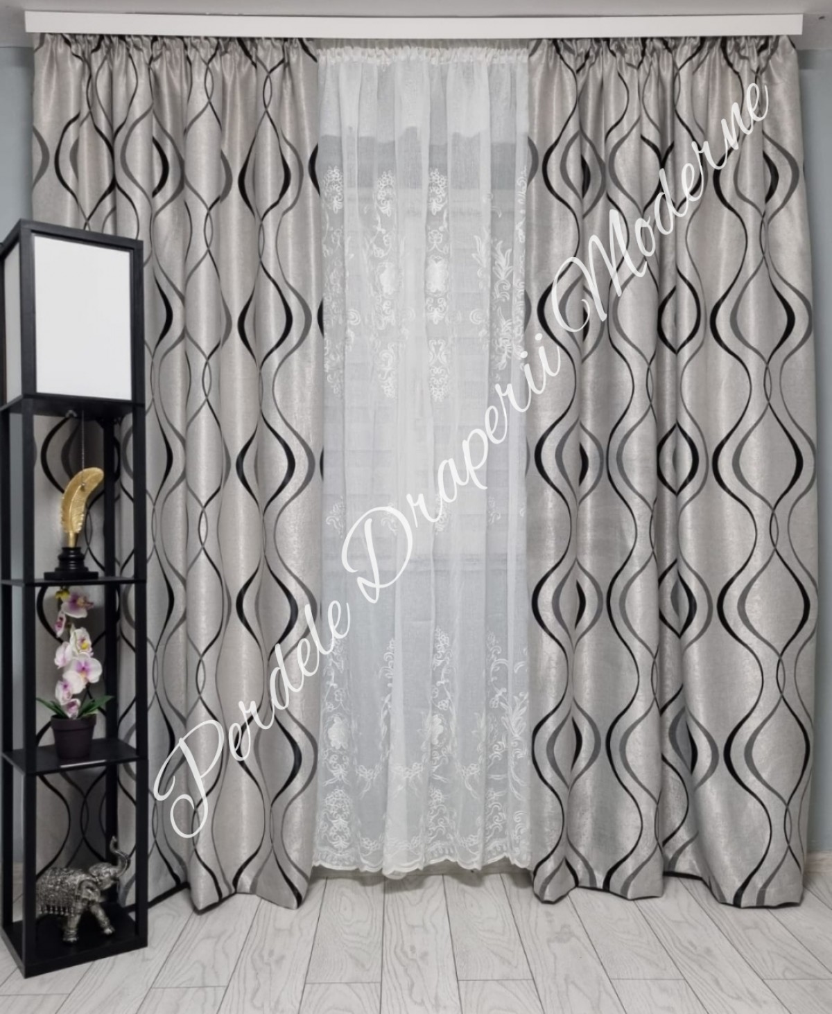 Set baroc trandafiri,ivory/gri imagine 3