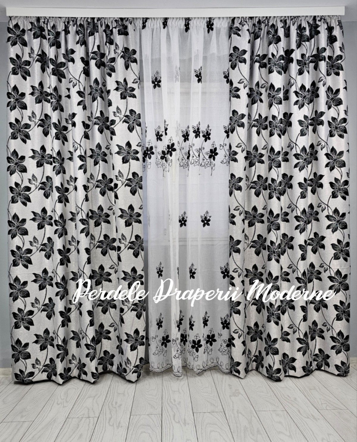 Set floral, negru/gri imagine 3