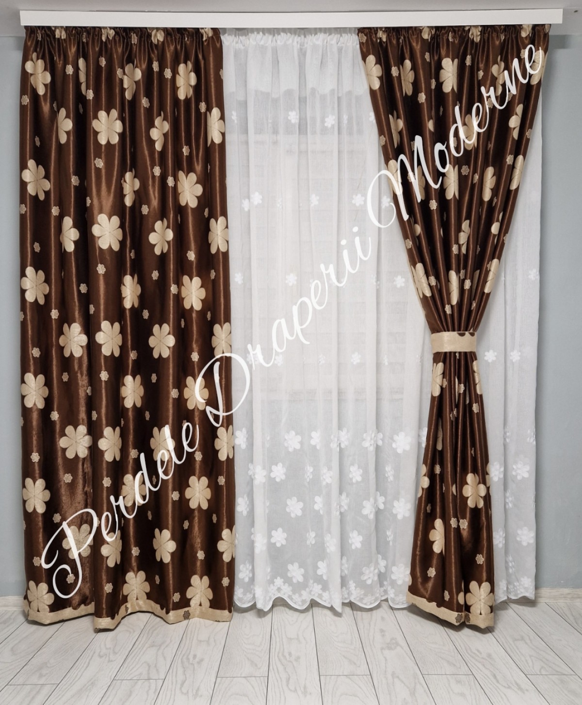 Set floricele,alb/maro imagine 2