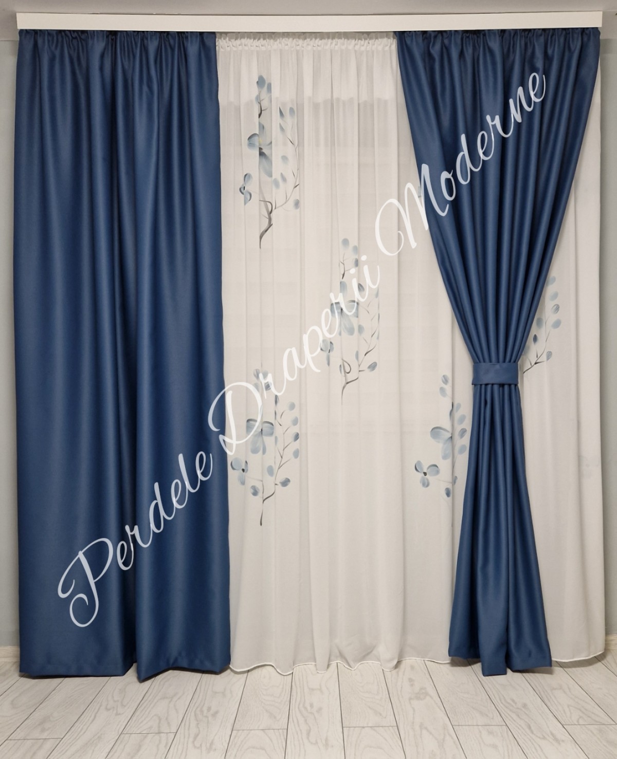 Set matase pictata,albastru imagine 2