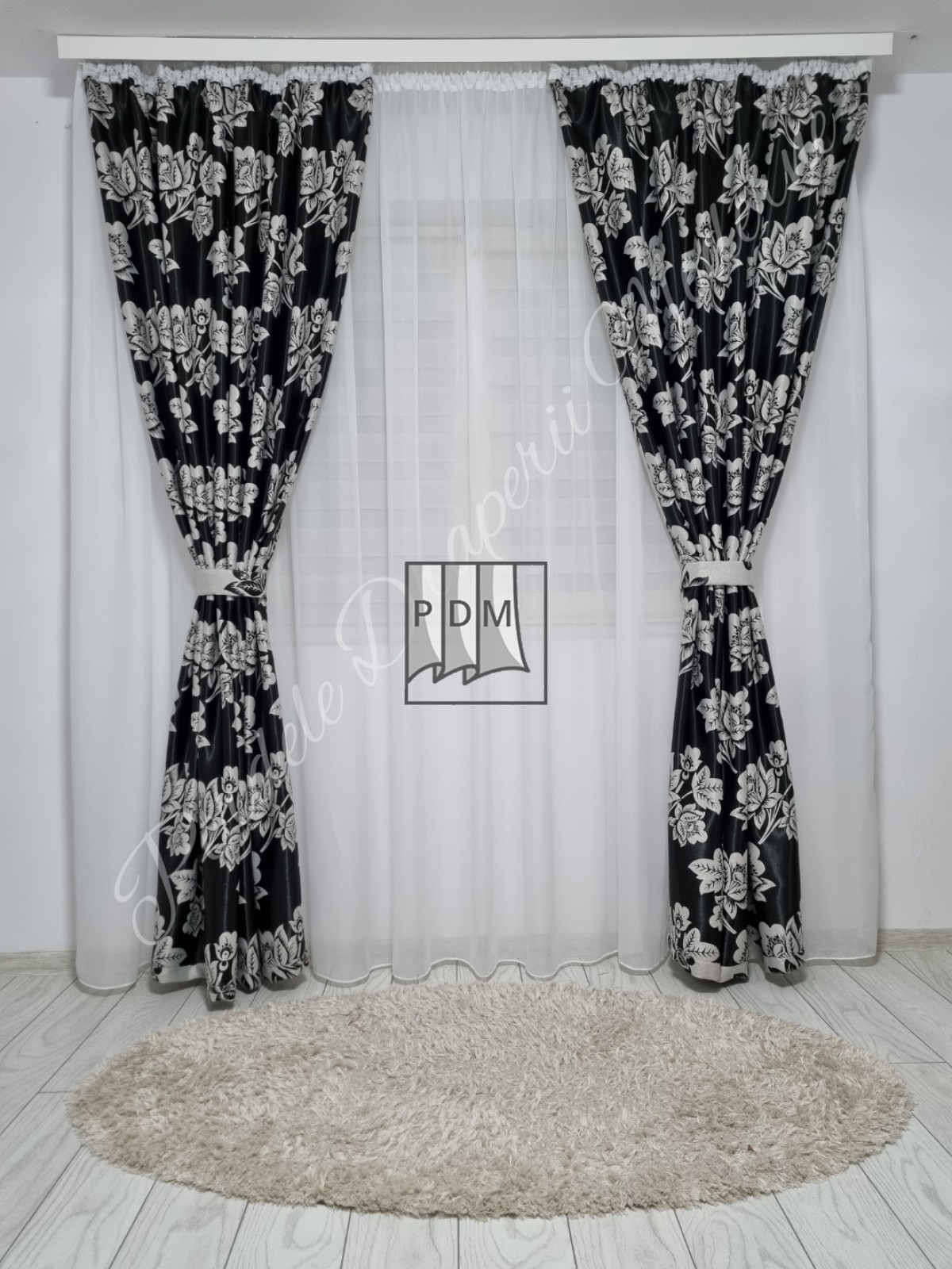 Draperie Blackout, negru/trandafiri gri imagine 2