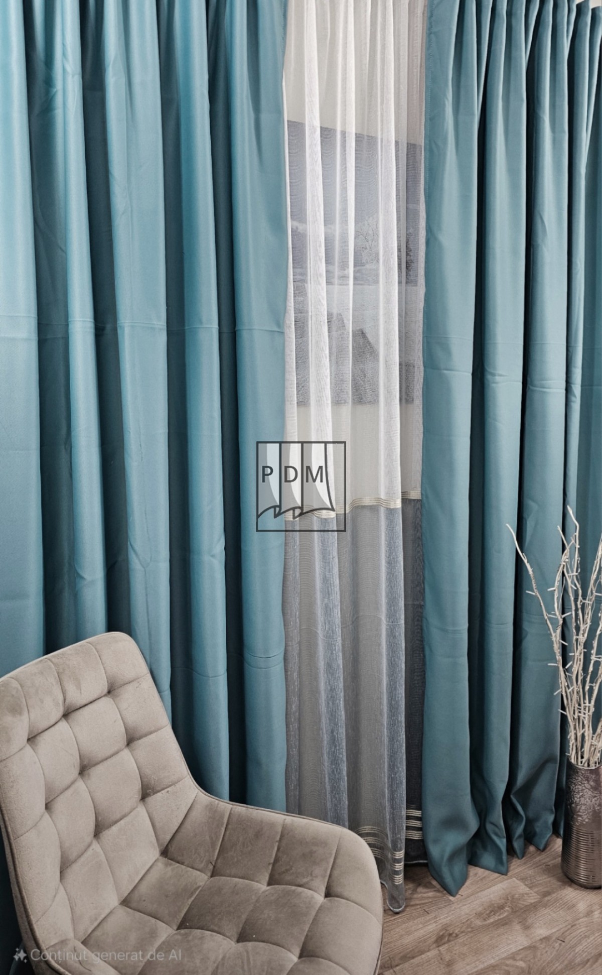 Draperie Blackout, turcoaz, semilucioasa, opacitate 80% imagine 2