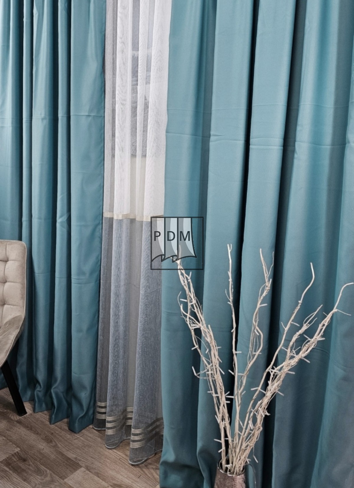 Draperie Blackout, turcoaz, semilucioasa, opacitate 80% imagine 3     