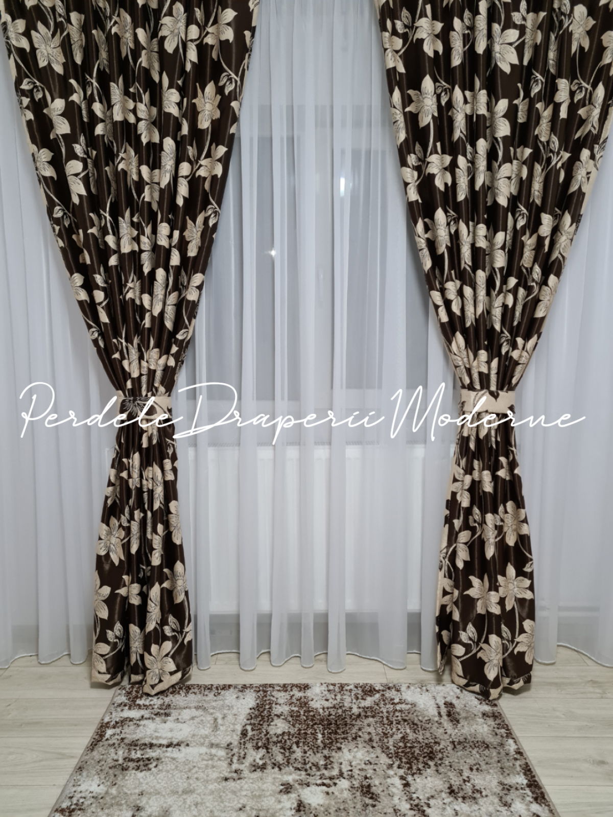 Draperie Blackout crem,flori mari imagine 2