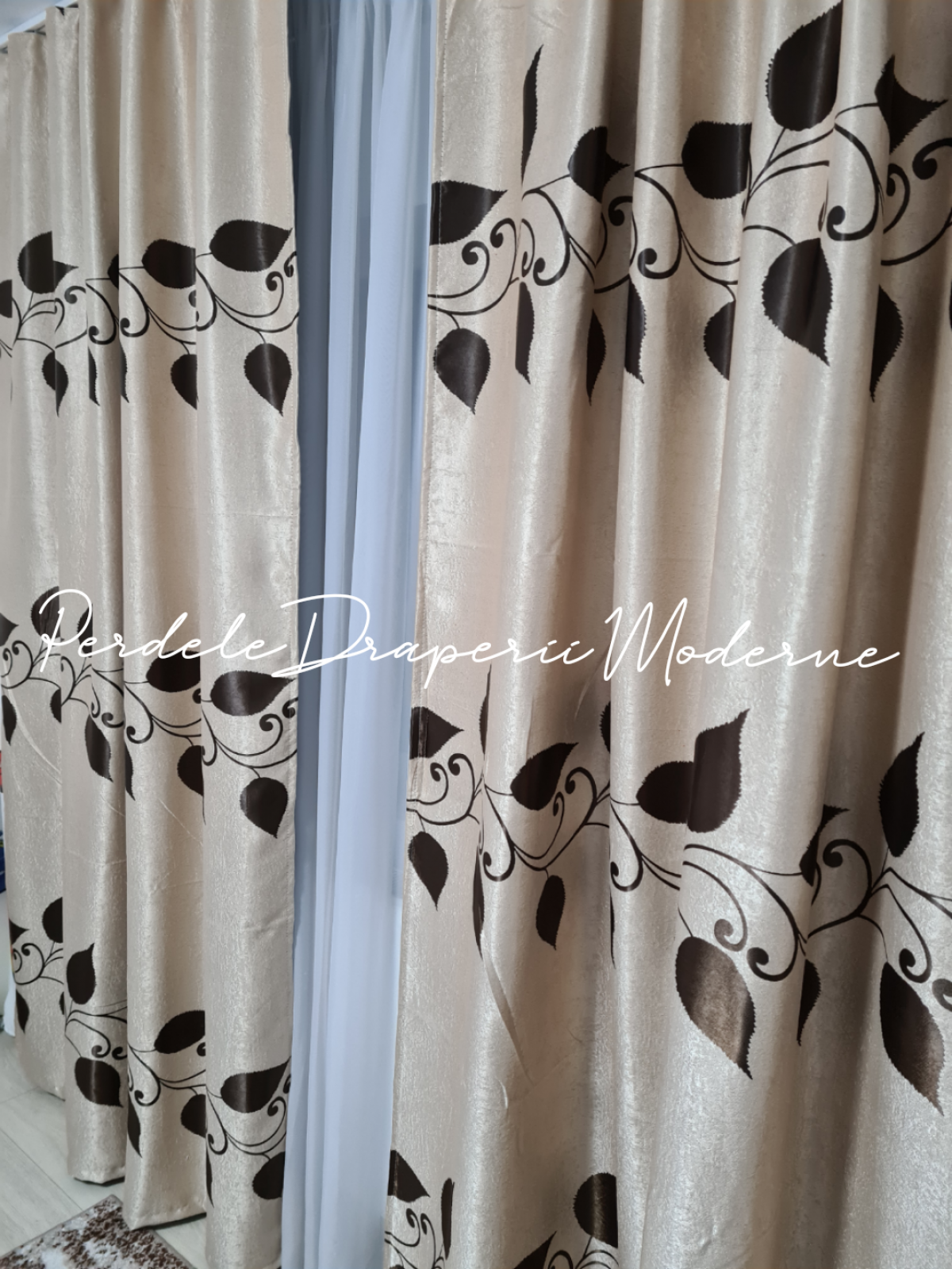 Draperie Blackout crem,frunze maro imagine 3     
