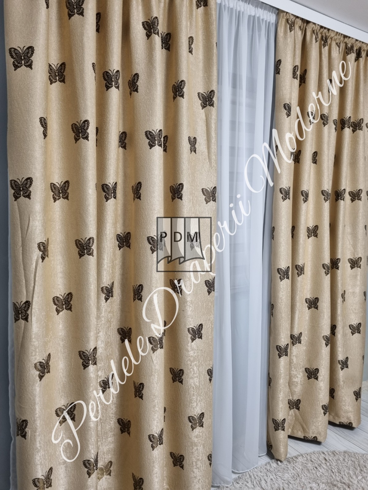Draperie Blackout,crem/maro,fluturi imagine 4