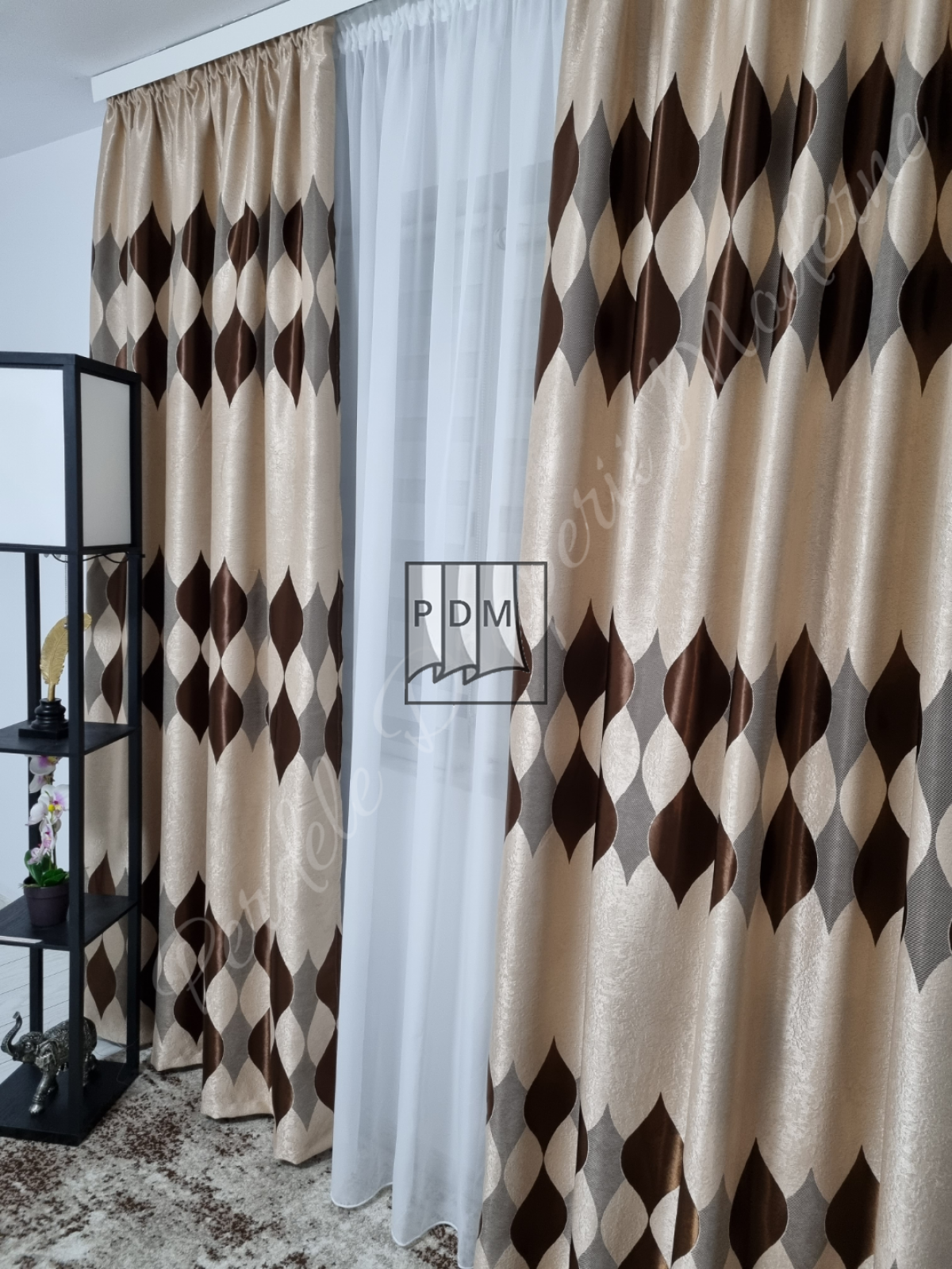 Draperie Blackout,crem/maro,romburi imagine 2