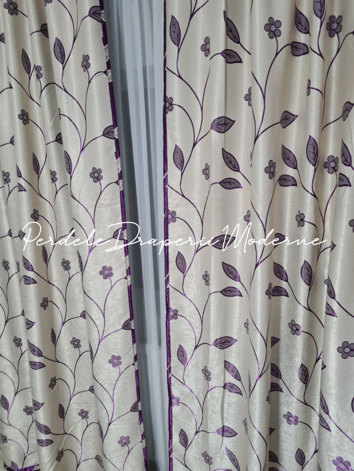 Draperie Blackout,crem/mov,floricele 1 imagine 3     
