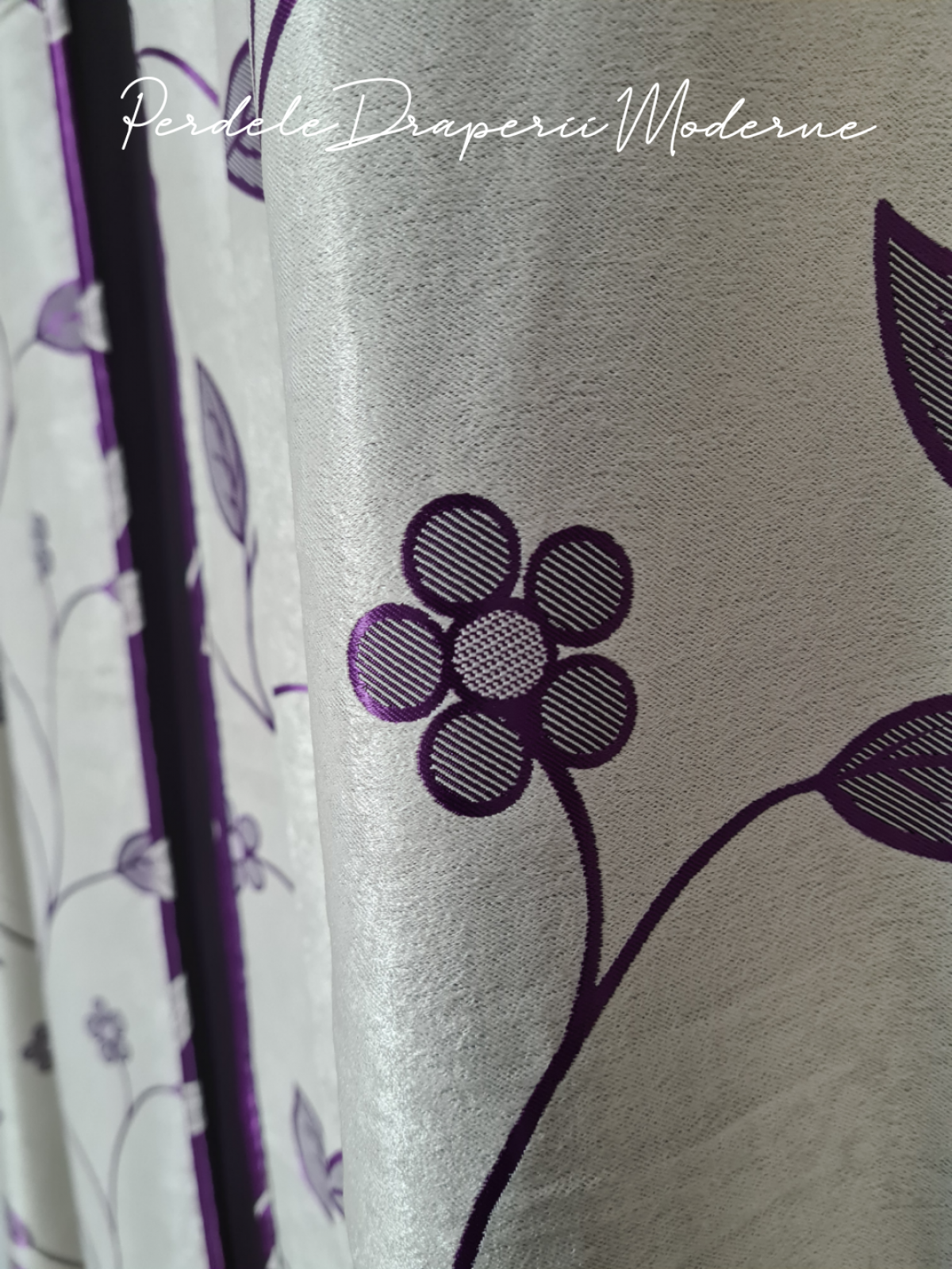 Draperie Blackout,crem/mov,floricele 1 imagine 4