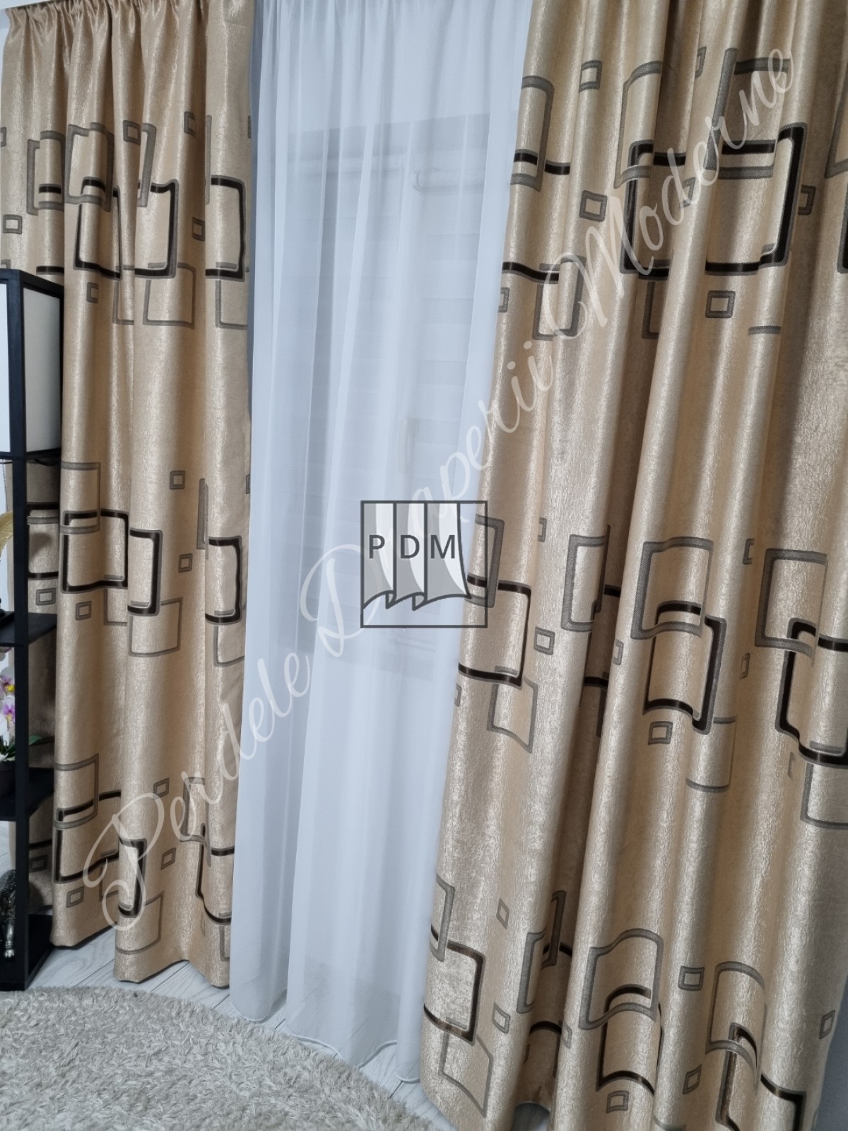 Draperie Blackout,crem/pătrate imagine 2