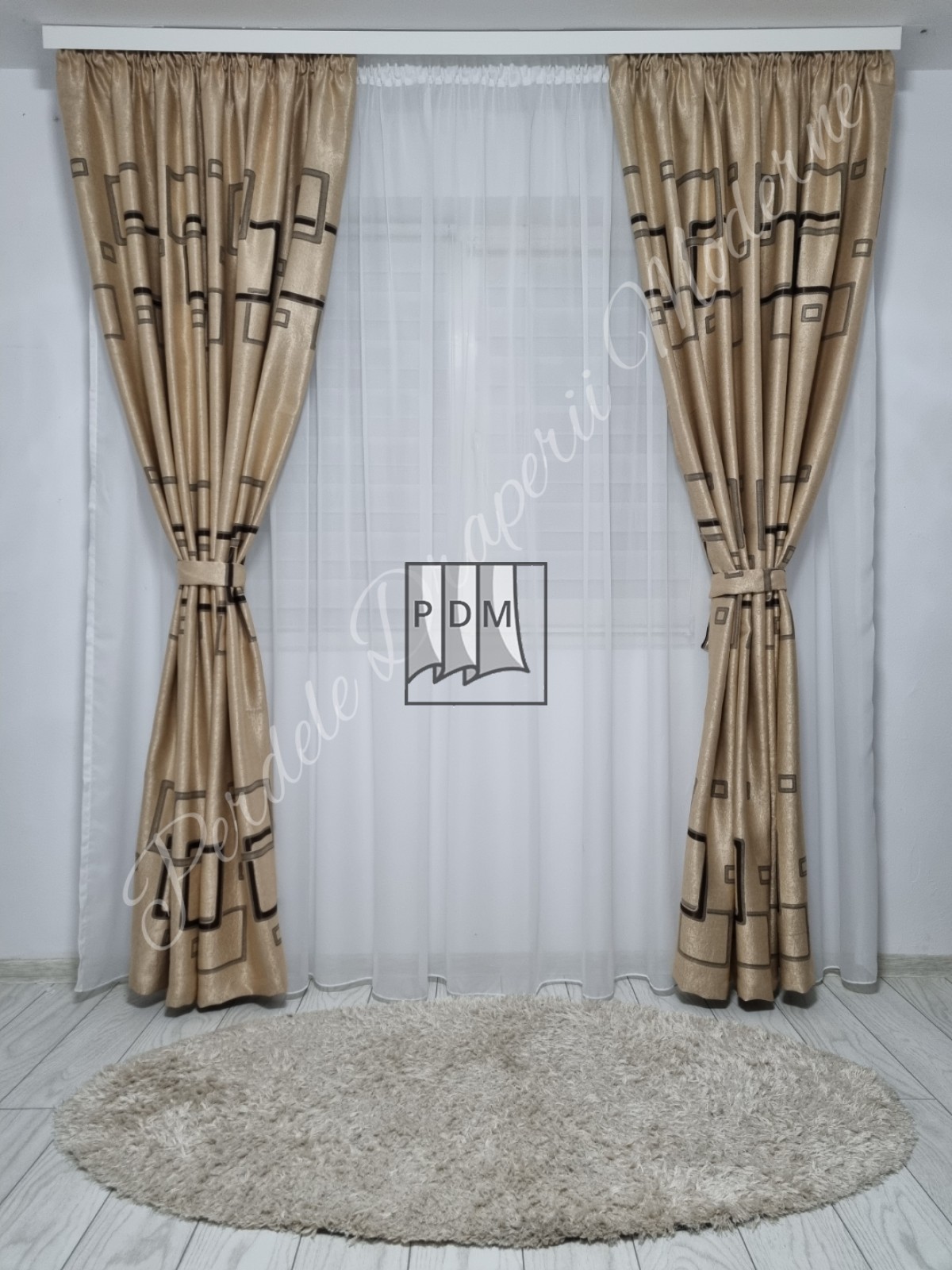 Draperie Blackout,crem/pătrate imagine 3     