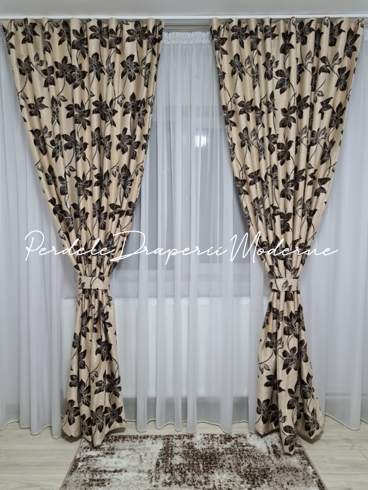Draperie Blackout,flori mari,maro imagine 2